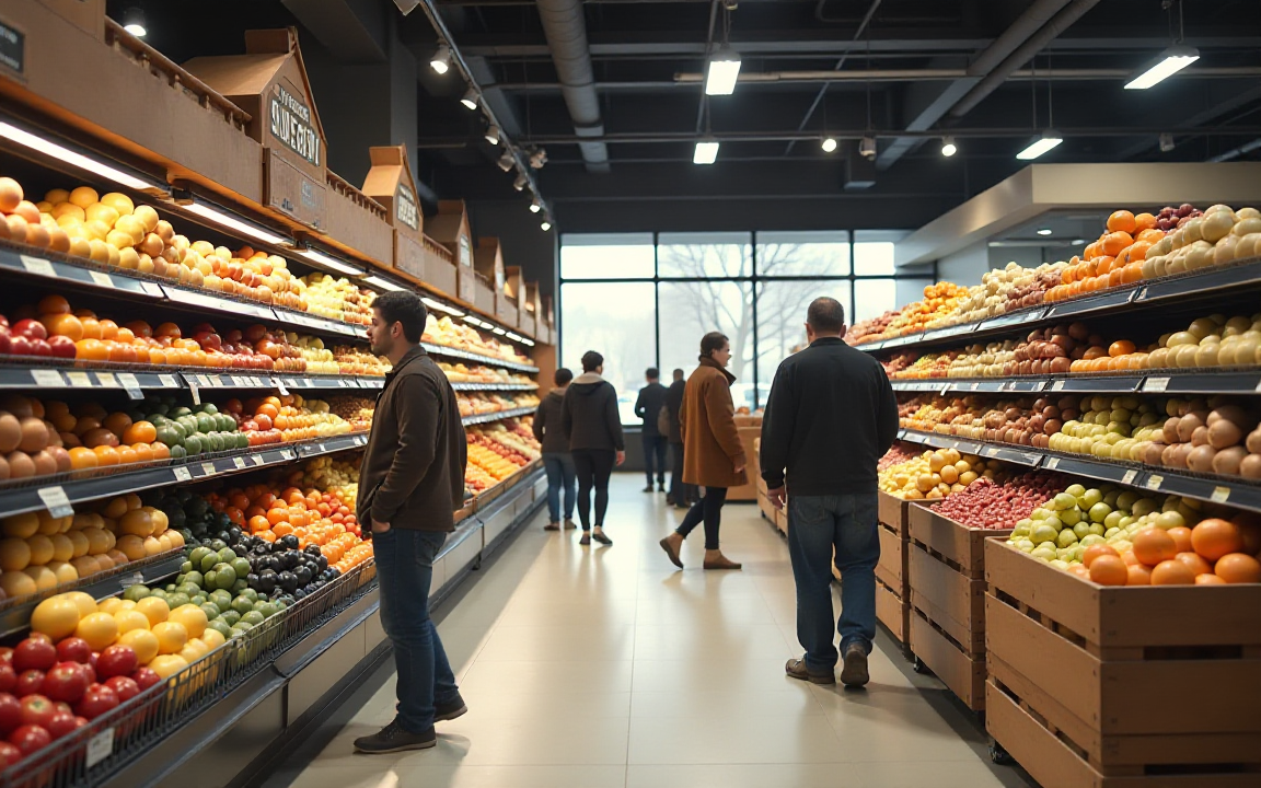 AI generated image of a grocery store in the US.
