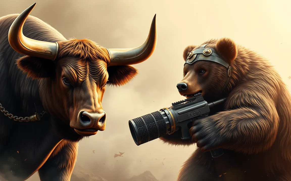 AI generated image of stock market bulls and bears at war