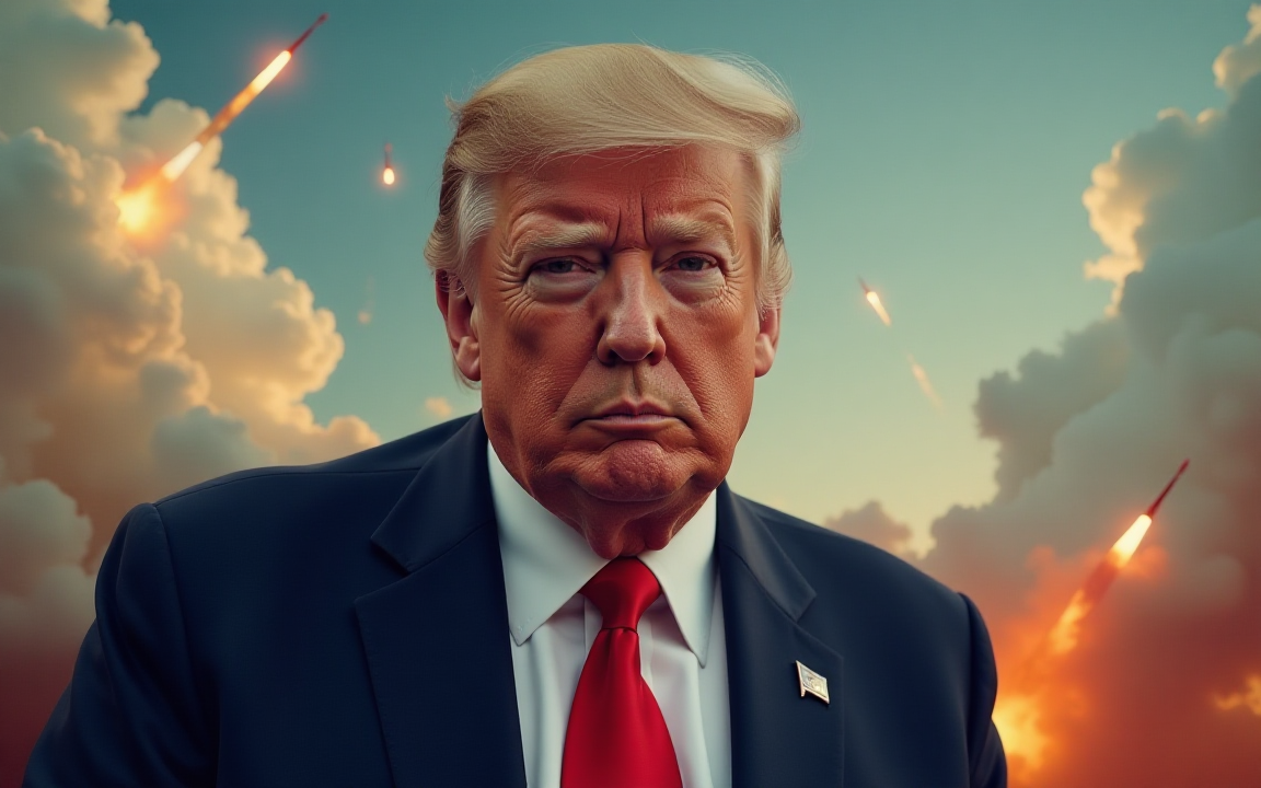 Donald Trump with missiles in background during Iran–Israel conflict